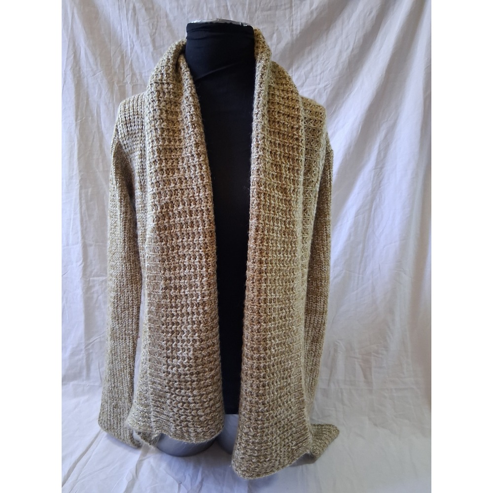 New Directions Womens Marled Tan Shawl Collar Open Front Cardigan Sweater Size M